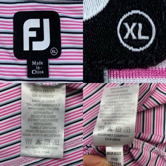 FootJoy FJ Lisle Multi Stripe Self Collar Golf Polo XL Pink Short Sleeve Golfer - Picture 5 of 11